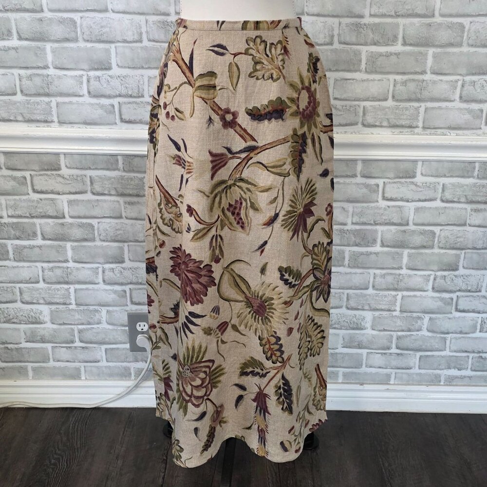 Vintage Karen Kane Fall Floral Linen Skirt Made in USA 6 Boho Coastal Grandma